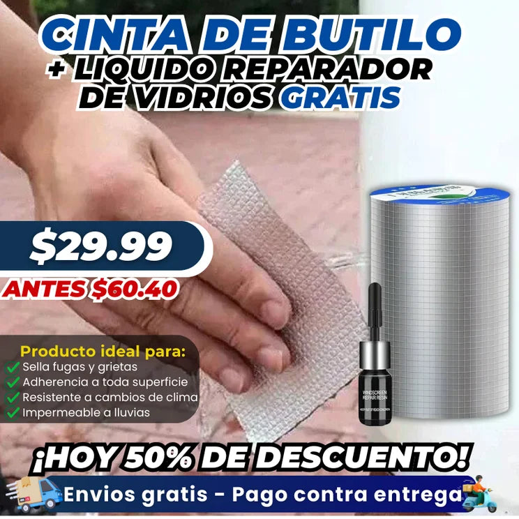 CINTA DE BUTILO + LIQUIDO DE VIDRIOS (GRATIS)✅