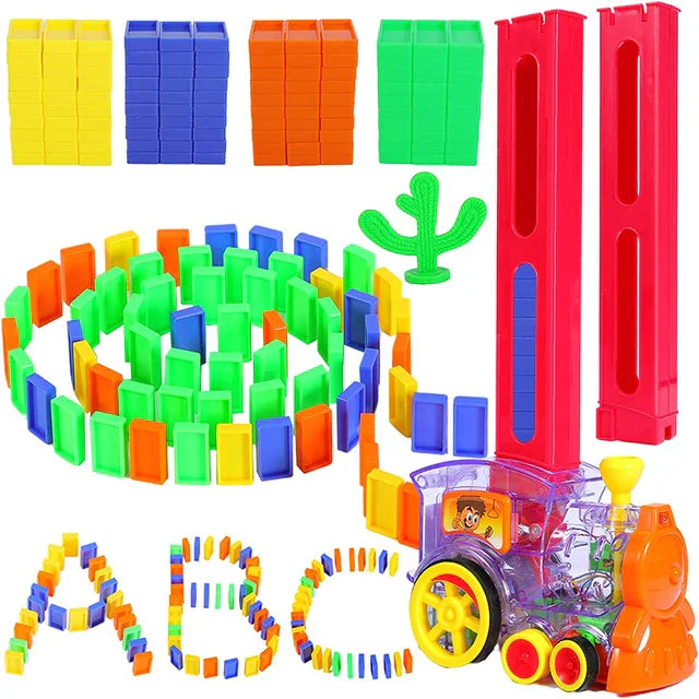 JUGUETE TREN DOMINO AUTOMATICO- 100 PIEZAS DE DOMINO🚂
